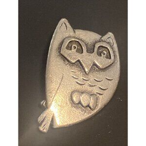 Vintage Brooch/Pin Owl Marked Metzke Signed Pewter MCM Bird